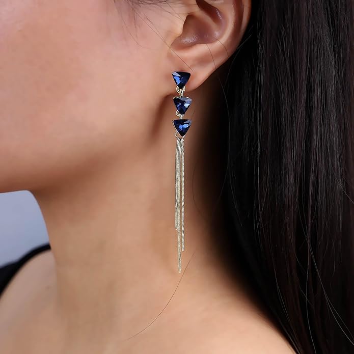 Vintage Sapphire Dangle Earrings Long Blue