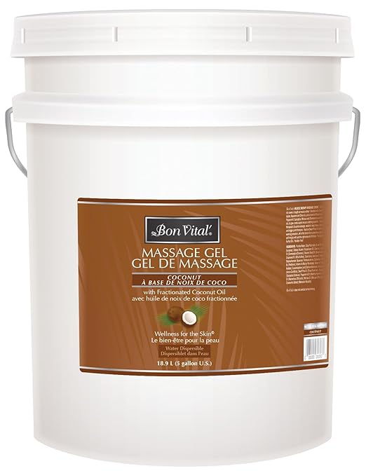Bon Vital' Coconut Massage Gel with 100% Pure Fractionated Coconut Oil, Great for At-Home Use in Back Massages & Neck Massages, Moisturizes Skin Without Clogging Pores, 5 Gal, Label may Vary