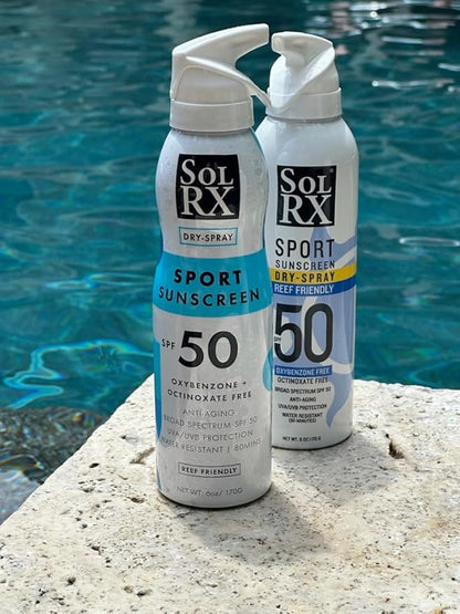SolRX SPORT SPRAY SPF 50 Sunscreen Spray SPF50, Reef Friendly, Broad Spectrum Sunscreen for Face and Body, Oxybenzone Free