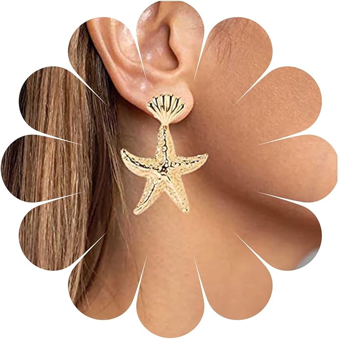 Vintage Starfish Dangle Earrings Starfish Drop Earrings Gold