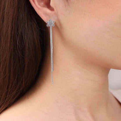 Vintage Crystal Snowflake Chain Earrings Cz