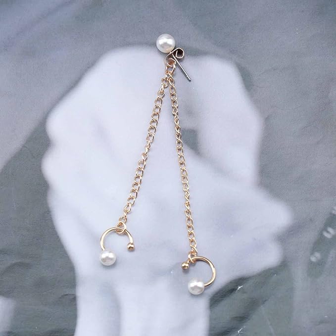 Vintage Pearl Cuff Chain Earrings Gold