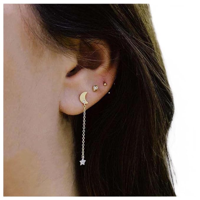 Bohemia Moon Star Dangle Earrings Gold