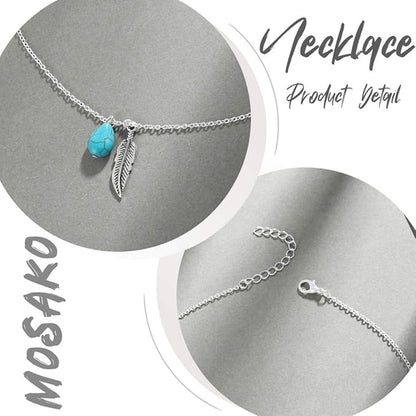 Boho Turquoise Necklaces Silver Feather Pendant
