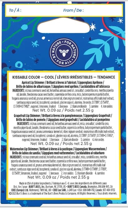 Burts Bees Kissable Colo, Apricot, Grapefruit,