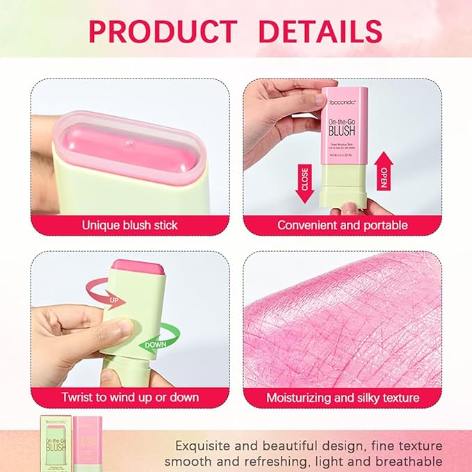 Multi-Use Makeup Blush Stick, Cream Blush Stick, Tinted (3#Coral Orange)