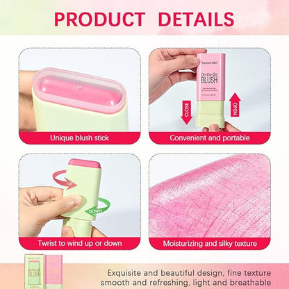 Multi-Use Makeup Blush Stick, Cream Blush Stick, Tinted (3#Coral Orange)