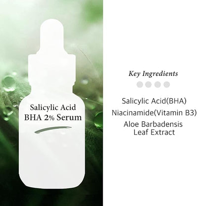BHA 2% Pore Care Serum 30ml - Salicylic Acid Facial Serum - Gentle Exfoliating Formula - Hydrating Skin Texture Improvement - Blackhead Care - All Skin Types, 1 Fl Oz (30ml)