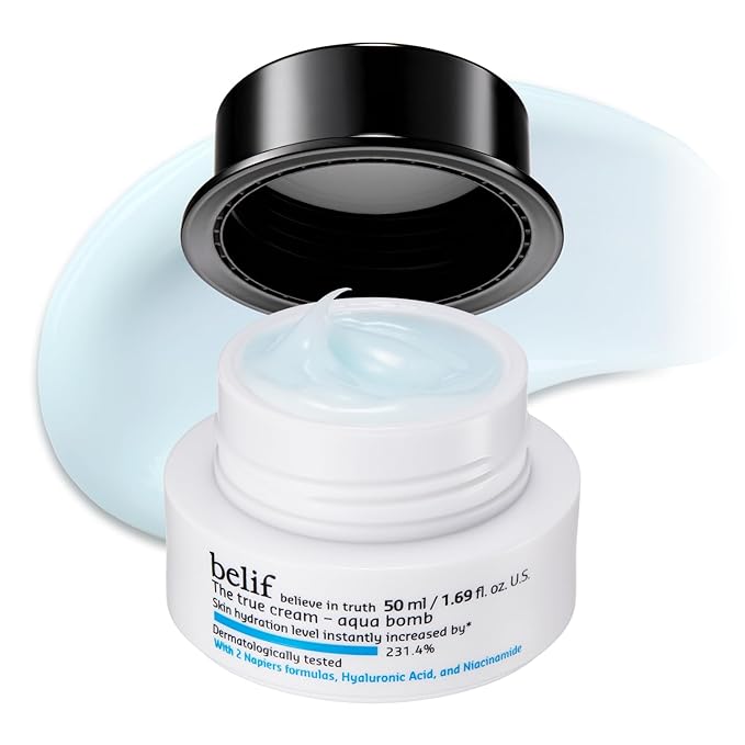 belif Aqua Bomb – Daily Niacinamide Hydrating Moisturizer, Lightweight Plumping Facial Cream with Hyaluronic Acid & Squalane, Cooling Effect, Anti-Aging, Korean Skincare, 1.68 fl oz (50ml)