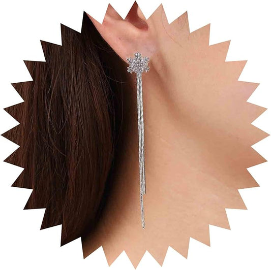 Vintage Crystal Snowflake Chain Earrings Cz