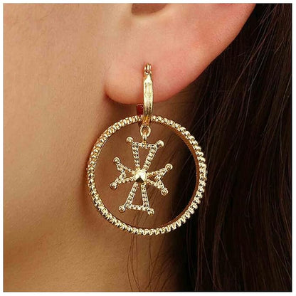 Punk Circle Cross Earrings Gold Circle Drop Dangle