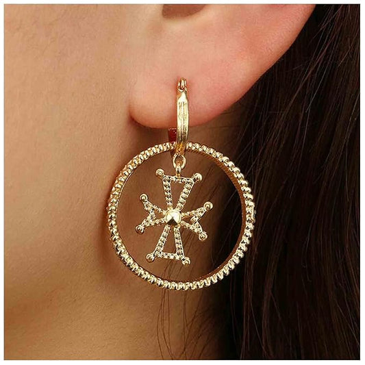 Punk Circle Cross Earrings Gold Circle Drop Dangle