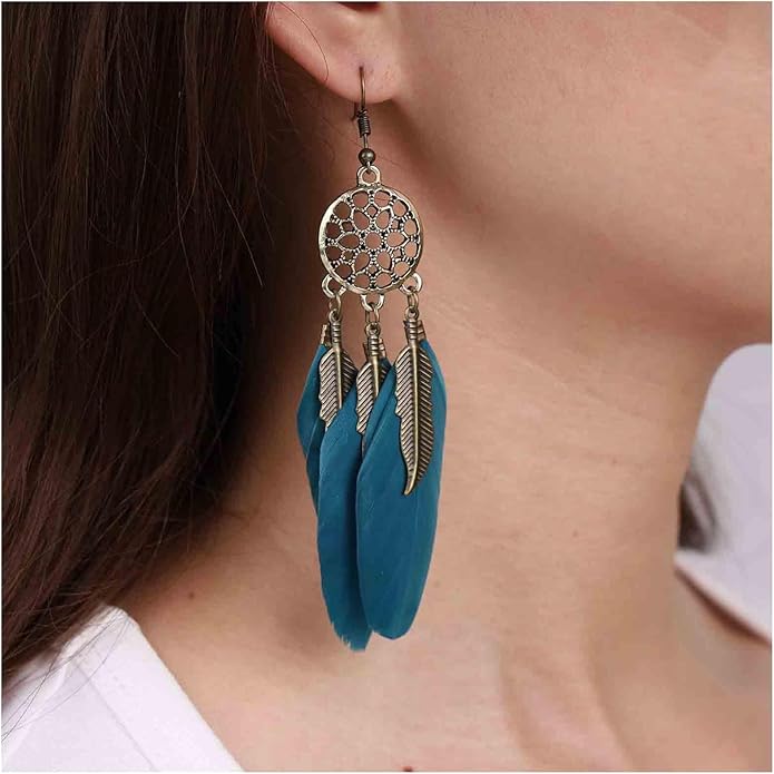 Boho Black Feather Dangle Earrings Long