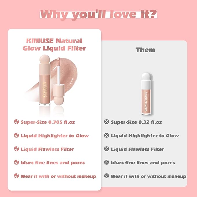 KIMUSE Natural Glow Liquid Filter, Weightless Liquid Highlighter & Cruelty-Free