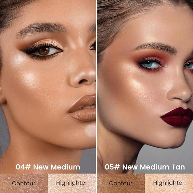 Kaely 2Pcs Cream Bronzer Highlighter Stick,Face Shaping Contouring Shades Makeup,04+05