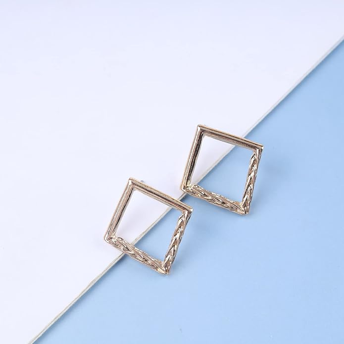 Vintage Hammered Square Drop Earrings Gold Hollow Square