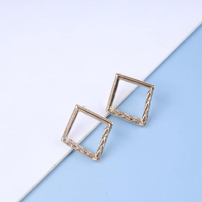Vintage Hammered Square Drop Earrings Gold Hollow Square