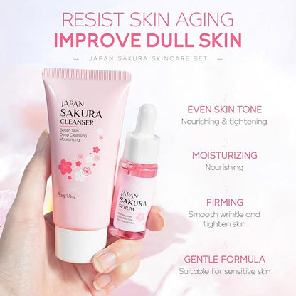Skin Care Sets for Women/Girls JAPAN SAKURA Beauty Gift Sets Skincare Kit with Cleanser, Serum, Eye Cream, Face Cream Travel Pamper Sets for Women Gifts,Skin Care Sets & Kits