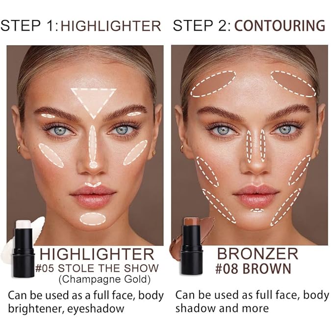 evpct 2Pcs Face Cream Contour Sticks Makeup Highlighter