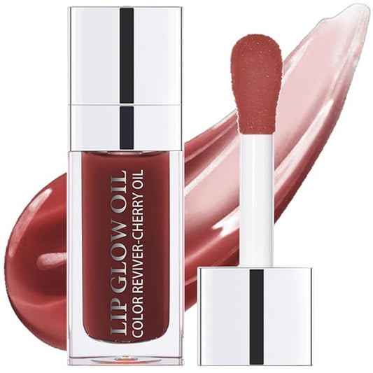 Hydrating Lip Oil for Women, Glossy Lip Color, Transparent Lip Gloss for Nourishing Lip and Make Lip Full, Moisturizing Liquid Tinted Lip Balm for Lip Care, 0.2oz (Wine Brown #020)