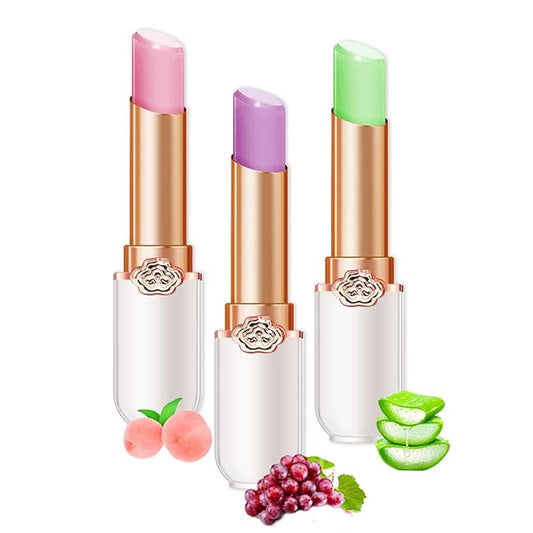 3 Pcs Color Changing Lipstick Queen Peach Aloe Grape,PH Mood Lip Balm Tinted Long Lasting Labiales Lip Plumper Gloss Magic Lip Stain Moisturize Lipstick Set for Women （Peach+Aloe+Grape）