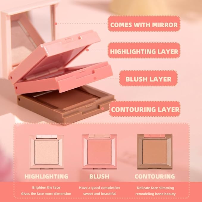 Contour and Highlight Blush Makeup Palette, Cream Bronzer,