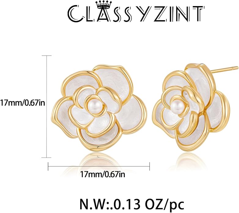 CLASSYZINT Gold/White/Red/Black Flower Stud Earrings