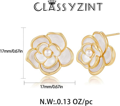 CLASSYZINT Gold/White/Red/Black Flower Stud Earrings