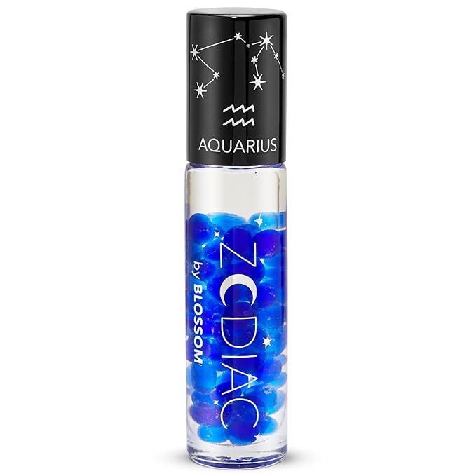 Blossom Zodiac Sign Vanilla Scented Moisturizing Roll-On Lip Gloss with Crystals, Made in USA, 0.20 fl. oz./5.9ml, Aquarius