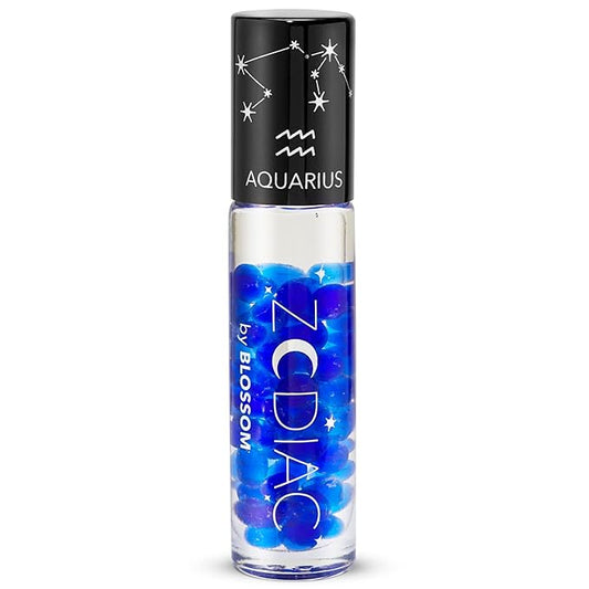 Blossom Zodiac Sign Vanilla Scented Moisturizing Roll-On Lip Gloss with Crystals, Made in USA, 0.20 fl. oz./5.9ml, Aquarius