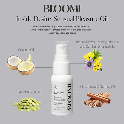 Bloomi Desire Body Oil for Date Night - Sensual Massage Oils Safe - Fragrance Free Relaxing Massage Therapy - Vegan Intimate Arousal Oil to Increase Pleasure - Natural Ingredients for Couples 0.9oz