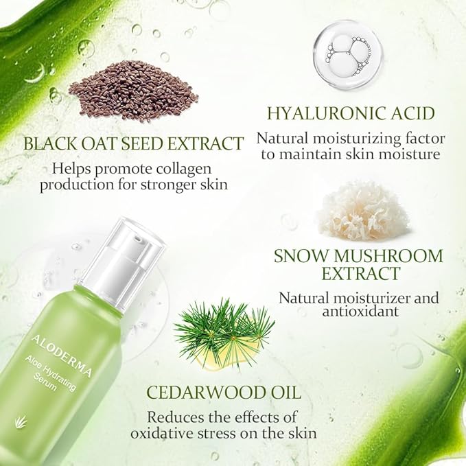 Aloderma Hydrating Aloe Face Serum Made with 69% Organic Aloe Vera - Deep Moisturizing Lightweight Aloe Vera Facial Serum with Hyaluronic Acid for Flawless Skin - Nourishing Serum for Face - 1.7oz