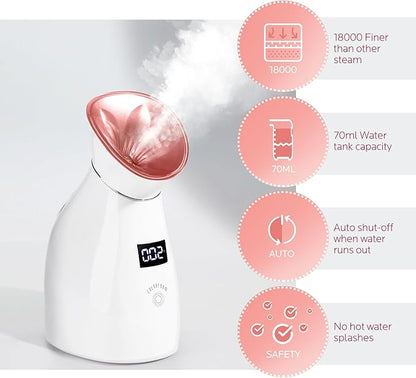 Colorfarm Facial Steamer Nano Ionic: Smart Face Steamer Deep Cleaning Unclogs Pores - Humidifier Hot Mist Home Sauna Spa for Women Men with LCD Display Steam Timer