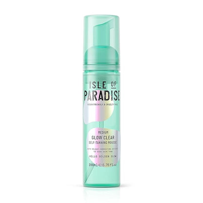 Isle of Paradise Glow Clear Self-Tanning Mousse, Medium (Golden Glow) - Red Cancelling and Color Correcting Tanning Foam, Vegan and Cruelty Free, 6.76 Fl Oz