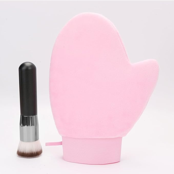 UNIMEIX 2 Pack Self Tanning Mitt Applicator Kit Set Self Tan Back Applicator with Self Tanning Glove for Self Tan Mitt Mini Self Tan Glove and Sunscreen Brush (Pink)