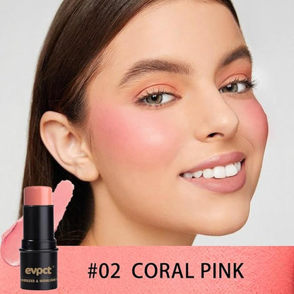 Kaely 2Pcs Cream Blush Stick for Cheeks,Coral Pink Hydrating Waterproof,02+03