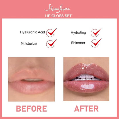 Shimmer & Hydrating Lip Gloss Set With Hyaluronic Hydrating
