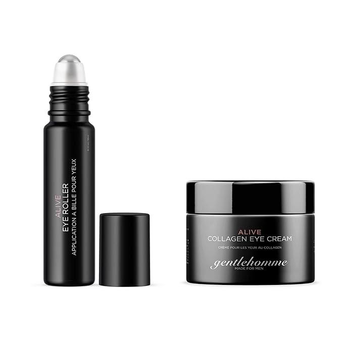 Eye Roller Serum for Men & Men's Collagen Eye Cream | Depuffing Eye Roller Ball for Dark Circles & Puffiness | Collagen & Caffeine Eye Cream with Hyaluronic Acid- Eye Skincare Kit- 2 Count