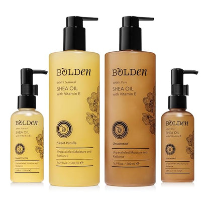 BOLDEN SHEA OIL with Vitamin E | 100% Natural | Unparalleled Moisture & Radiance for Skin & Hair | Sweet Vanilla Scented | 16.9 Fl Oz