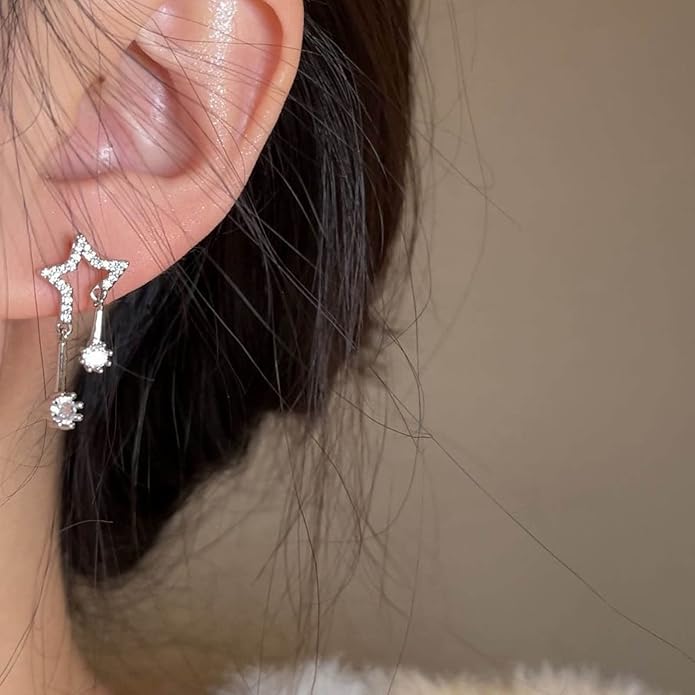 Vintage Crystal Star Earrings Rhinestone Drop