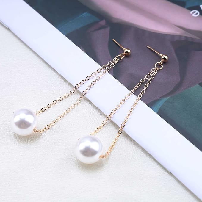 Vintage Pearl Earrings Long Pearl Stud Earrings Boho