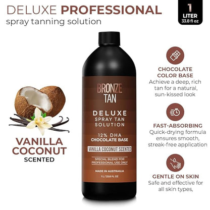 Bronze Tan Dark Spray Tan Solution - Professional Tanning Solution for Spray Tan Machine - Airbrush Spray Tan - Sunless Tanning Solution 1L/33.8 FL OZ