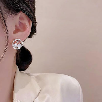 Vintage Circle Pearl Earrings Crystal Cherry