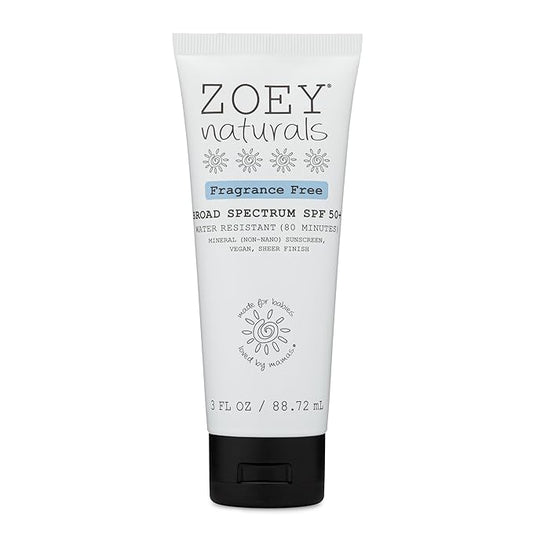 Zoey Naturals SPF 50+ Sunscreen for Babies & Children - Water-Resistant, Reef-Safe, Non-Nano Zinc Oxide, for Sensitive Skin & Kids, Made in USA