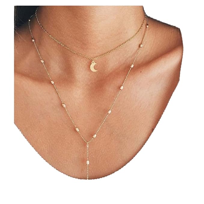Boho Layered Moon Necklace Choker Gold