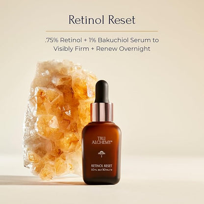 Tru Alchemy Retinol Reset Revitalizing Retinol Serum for face - Wrinkle Appearance Serum & Retinol Cream for Face w/Bakuchiol, Niacinamide for Overnight Renewal w/Long-Term Radiance - 1 fl oz (2-Pack)