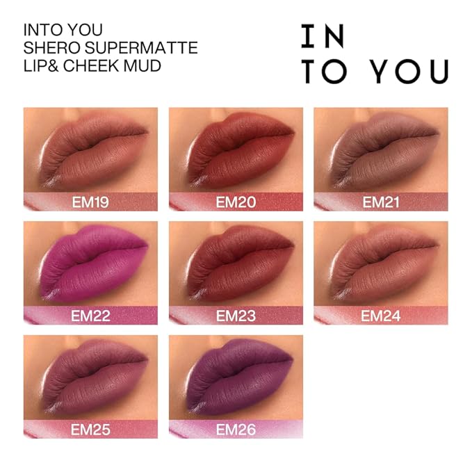 INTO YOU Matte Lipstick, Super Stay Lipstick for Women, Waterproof, Long Lasting Lipstick, High Impact Lipcolor with Lightweight Lip Mud Texture, Dual-use for Lips and Cheek, Purple Lipstick (EM25)