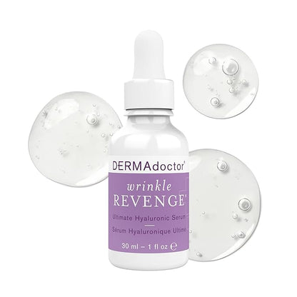 DERMAdoctor Wrinkle Revenge Dermatologist Formulated Anti Aging Hyaluronic Acid Serum for Face, Hydrating Serum, Wrinkle Filler & Hydrating Primer Fragrance Free - 1 fl oz