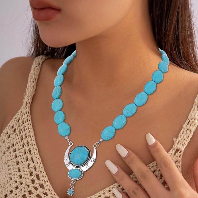 Y2K Necklace Puffy Turquoise Beaded Necklaces