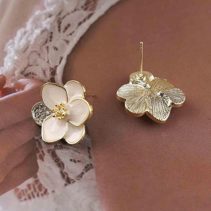 Vintage Enamel Flower Stud Earrings Camellia